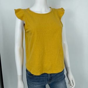 Madewell Womens Mustard Cotton Frill Shoulder Top Size Medium